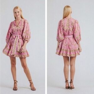 Cleobella Magdalena Mini Dress Wildflower ruffle hem size L